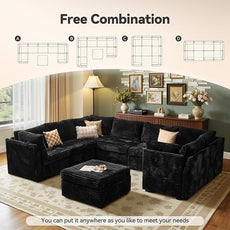 Large 8 Seat Modular Sectional Sofa with Ottoman Seat Corduroy Sleeper Sectional Sofa Bed Oversized Convertible Modular Couch for Living Room