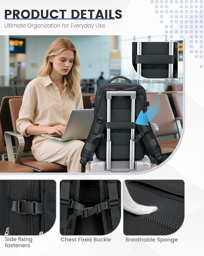 suwasp Vacuum Backpack Travel with Pump, Travel Backpack for Women Men, Personal Item Carry on Backpacks Flight Approved, Vacuum Compression Bags with Laptop Compartment/Shoe Compartment, BlackGrey