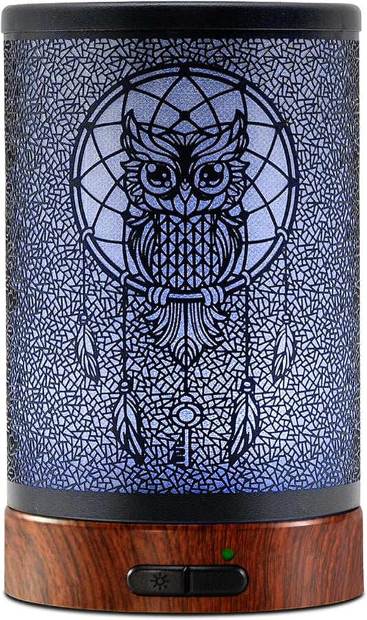 EQUSUPRO Essential Oil Diffuser 150ml Metal Aromatherapy Oil Diffuser Ultrasonic Cool Mist Diffuser with Auto Shut-Off Protection,7 Colors Changed LED for Home Office SPA Yoga (Owl)