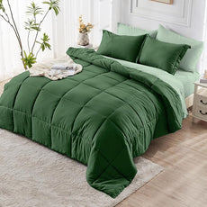 JOLLYVOGUE Twin XL Comforter Set, Ultra-Soft Bed in a Bag Twin XL Size 5 Pieces, Oeko-TEX Certified Bedding Set with Down Alternative Comforter, Sheets, Pillowcases & Shams, Dark Green & Light Green