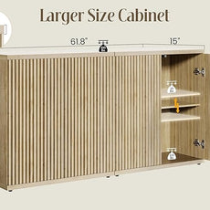 Fluted Buffet Cabinet Sideboard with Storage,Wooden Credenza with 2 Doors&Adjustable Shelve, Modern Accent Cabinets Coffee Bar Bookcase for Living Room,Kitchen Dining Room Entryway 15