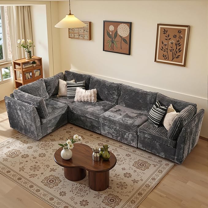 Modular Sectional Sofa,5 Pieces Sectional Couches for Living Room,131X65 L Shaped Cloud Couch with Oversized Convertible Modular Couch for Living Room