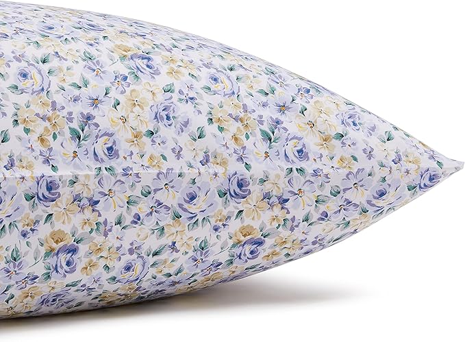 Amazon Basics Lightweight Super Soft Easy Care Microfiber 4 Piece Bed Sheet Set With 14-inch Deep Pockets, Queen, Blue Floral,Printed AmazonBasics