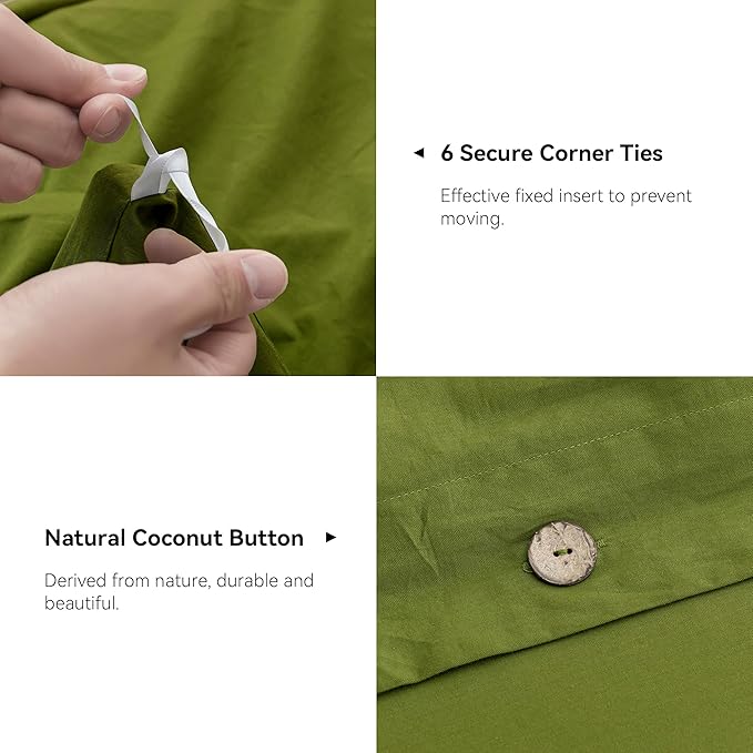 JELLYMONI Christmas Duvet Cover Queen Size - Avocado Green Comforter Cover with Button 100% Washed Cotton 3PCS Breathable Soft Solid Bedding Set Duvet Cover 90×90in & 2 Pillowcases (NO Comforter)