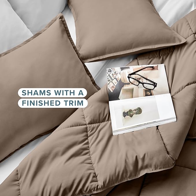 Bare Home Comforter Set - Full Size - Ultra-Soft - Goose Down Alternative - Premium 1800 Series - All Season Warmth (Full, Taupe)