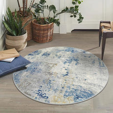 Lahome Modern Abstract Round Rug 3Ft, Blue Washable 3x3 Circle Rugs for Kitchen Entryway Soft Small Bedroom Mat Non Slip, Contemporary Indoor Floor Throw Carpet for Nursery Home Office