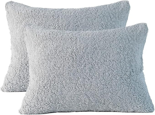 Reafort Ultra Soft Sherpa Pillowcases Pillow Covers Standard Size 20"x26" Pack of 2 with Zipper Closure (Silver Grey, 20”x26” Standard Sham)