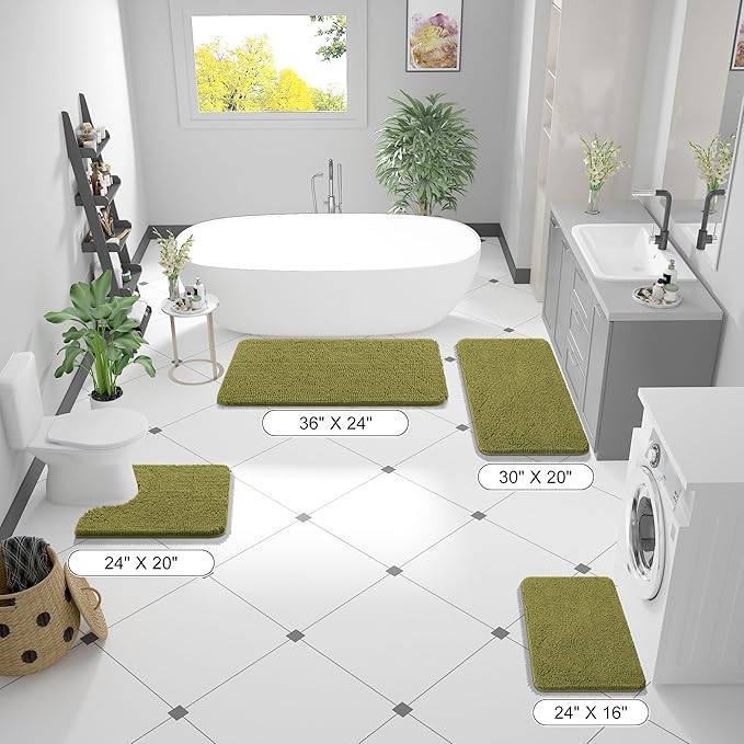 OLANLY Bathroom Rugs 30x20, Extra Soft Absorbent Chenille Bath Rugs, Rubber Backing Quick Dry, Machine Washable Bath Mats for Bathroom Floor, Tub and Shower, Home Decor Accessories, Willow Green