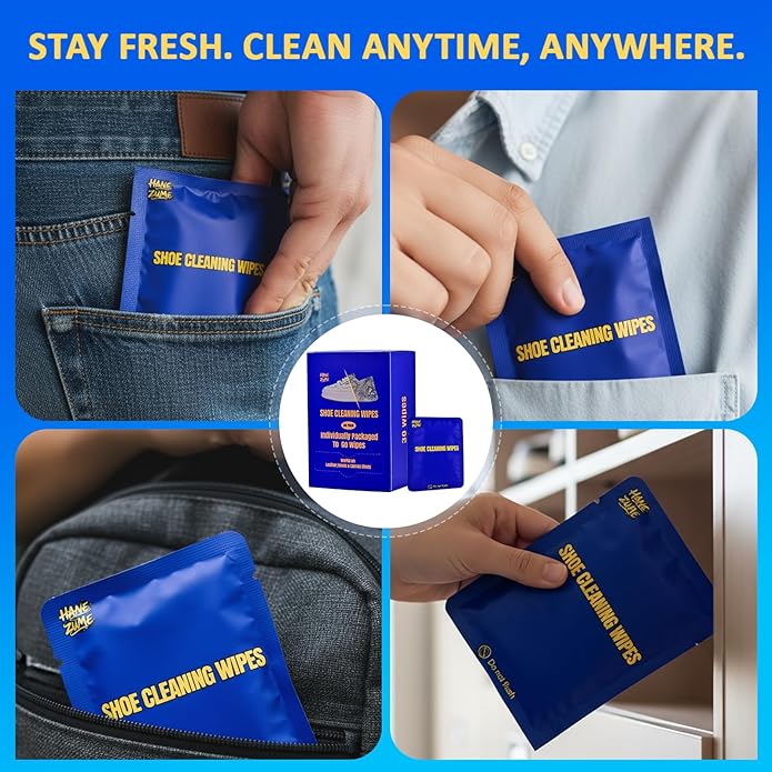 Shoe Cleaning Wipes - Footwear Cleaning Kit, Individually Packed for Shoes, Shoe Cleaner, and Leather Shoes (30-Pack) - Convenient for Outings