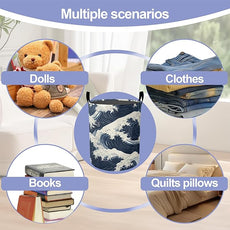 Japanese Style Waves Laundry Hamper Large Canvas Fabric Lightweight Storage Basket/Dirty Clothes Collapsible Waterproof for College Dorms, Boys and Girls Bedroom,Bathroom