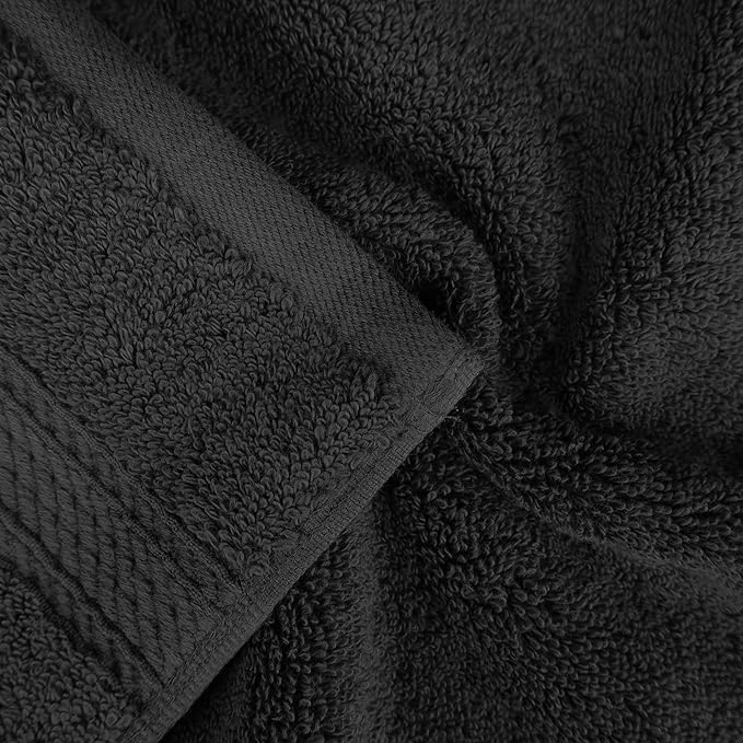 Superior Egyptian Cotton Pile Bath Sheet Set of 2, Ultra Soft Luxury Towels, Thick Plush Essentials, Absorbent Heavyweight, Guest Bath, Hotel, Spa, Home Bathroom, Shower Basics, Black