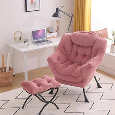 Tiita Lazy Chair with Ottoman, Modern Large Accent Lounge Armchair, Comfy Leisure Sofa Reading Chair with Footrest for Bedroom, Living Room, Dorm Rooms, Garden and Courtyard, Plush Dark Pink
