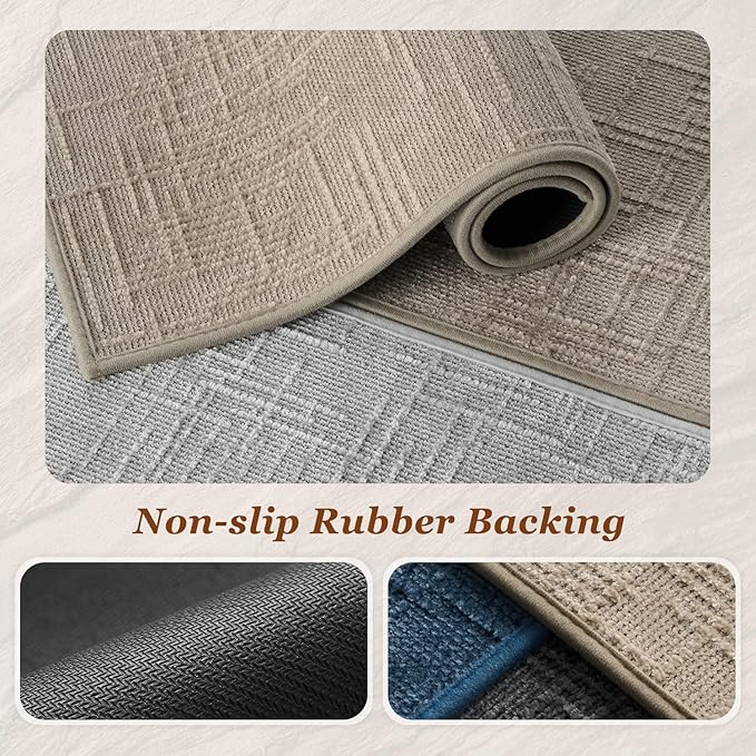 AMOAMI Bath Mat Non Slip Super Absorbent Quick Dry Bath Mats for Bathroom Floor Rubber Backing Washable Bathroom Rugs Modern Woven Jacquard Mat, Beside Tub Bath Rugs, 2' x 5', Brown
