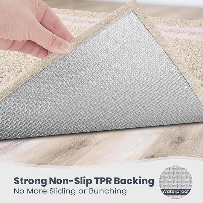 PURRUGS Bathroom Rug Non-Slip Machine Washable 20" x 30", Super Absorbent and Quick Dry Shaggy Microfiber Bath Mat, Extra Soft and Plush Bath Rug for Bathtub, Shower and Sink, Beige