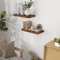 Floating Shelves 16 Inch Long, Wall-Mounted Bathroom Shelves Set of 2, 9.3 Inch Deep Shelf for Home Storage & Display, Wooden Deep Wall Shelves for Bedroom, Living Room, Kitchen, Rustic Brown