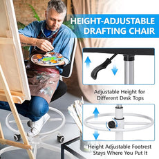 Primy Armless Mid-Back Ergonomic Standing Desk Chair - Mesh Rolling Tall Chair, Adjustable Height and Footring, Art Room, Office or Home (White)