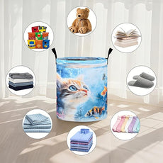 Cute Cat Laundry Basket Foldable Oxford Cloth Tote Bag Laundry Hamper Clothes Storage Bucket Organizer For Bathroom/Laundry Storage/Bedroom 19.6x15.7 Inch