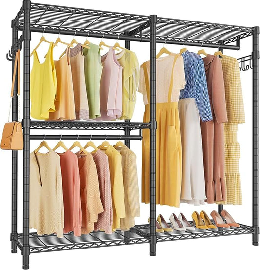 VIPEK V4 Heavy Duty Clothing Rack for Hanging Clothes 810lbs Load Capacity, Double Rod Garment Rack with Adjustable Shelves & Side Hooks, Metal Wardrobe Closet System Easy to Assemble, (Black)