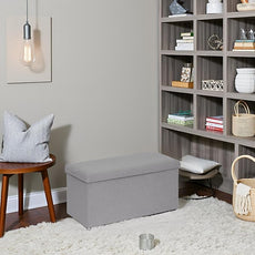 PINPLUS Folding Storage Ottoman Bench, Sherpa Ottoman with Storage, Large Long Shoes Bench Chest with Lid, Footrest for Living Room, Entryway, Grey 30'' x 15'' x 15''