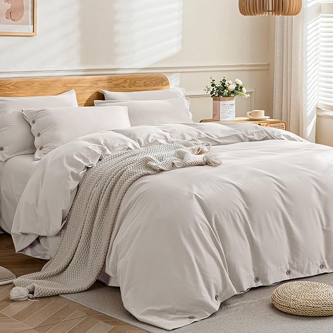 JELLYMONI Cotton Duvet Cover Twin XL Size - Beige Comforter Cover with Button 100% Washed Cotton 2PCS Breathable Soft Solid Bedding Set Duvet Cover 66×92in & 1 Pillowcase (NO Comforter)