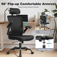 Ergonomic Office Desk Chair, Home Mesh Office Desk Chairs with Adjustable Lumbar Support, Headrest, Flip-up Armrests, High Back Computer Chair for Gaming, Work, Black