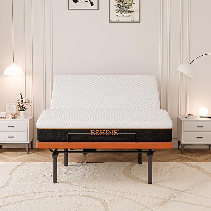 Adjustable Bed Frame with Mattress - 10 Inch Gel Memory Foam Mattress Queen Size Adjustable Bed Bluetooth APP Control, Wireless Remote, Zero Gravity, Anti Snore, Head and Foot Incline, 2000 Series