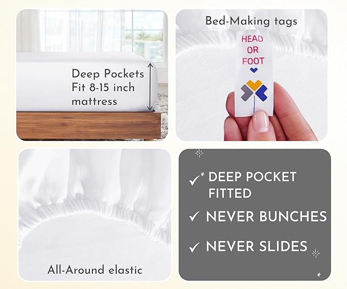 California Design Den 2-Pack Twin XL Sheet Sets Cotton - 400 Thread Count 100% Cotton Sateen - Soft, Breathable Sheets, 2 Sets of Deep Pocket Bed Sheets - Bright White CaliforniaDesignDen