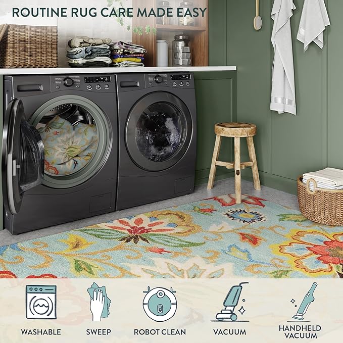 Lahome Collection Modern Floral Area Rug - 2’X 3’ Non-Slip Colorful Vintage Throw Area Rug Accent Distressed Floor Carpet for Living Room Bedrooms Decor (2’X 3’, Paisley)