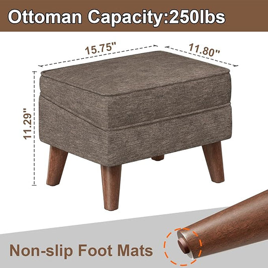 Small Footstool Ottoman with Adjustable Lid, Modern Storage Ottoman, Foot Rest for Couch, Foot Stool with Sturdy Wood Legs for Living Room, Bedroom, Enterway, Brown