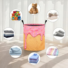 Pink Ice Cream Laundry Basket Foldable Oxford Cloth Tote Bag Laundry Hamper Clothes Storage Bucket Organizer For Bathroom/Laundry Storage/Bedroom 19.6x15.7 Inch