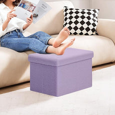 PINPLUS Storage Ottoman Cube Ottoman Foot Rest,Small Foldable Portable Boucle Upholstered Sherpa Ottomans, Faux Teddy Fur, Purple 16.5