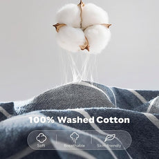 JELLYMONI Washed Cotton Duvet Cover Queen Size – Breathable & Cozy Bedding Set for Modern Homes, Dorms & Guest Rooms, Blue Striped Comforter Cover with Button Closure, 1 Duvet Cover & 2 Pillowcases