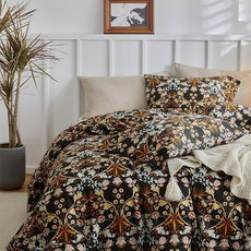 MKXI Shabby Chic Floral Black Comforter Set Nature-Inspired Bedding Comforters Cottage Style Botanical Bed Comforter Set Bohemian Twin XL Comforter Set Black Floral