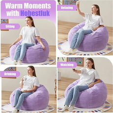 Hobestluk 3.5FT Bean Bag Chair Adult Bean Bag Chair Large Bean Bag Chair with Filler Included Teardrop Bean Bag with Removable Cover for Bedroom Living Room - (Large, Purple)