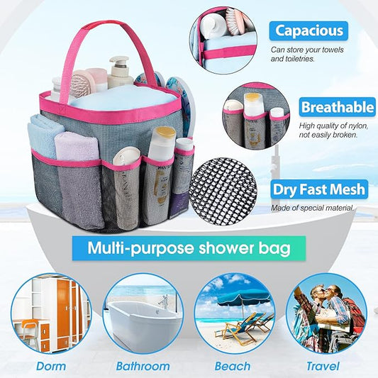 Attmu Mesh Shower Caddy Portable for College Dorm Room Essentials with 8 Pockets, Hanging Shower Caddy Dorm Basket, Quick Dry Shower Bag for Bathroom