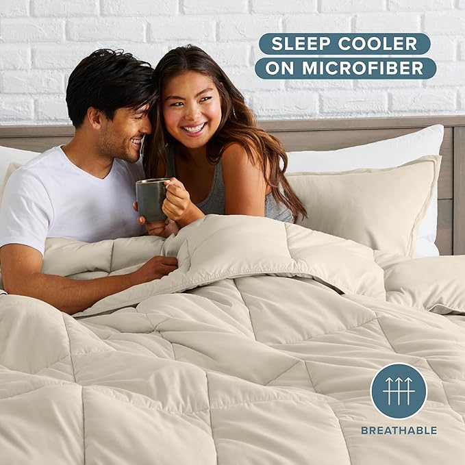 Bare Home Comforter Set - Full Size - Ultra-Soft - Goose Down Alternative - Premium 1800 Series - All Season Warmth (Full, Sand)