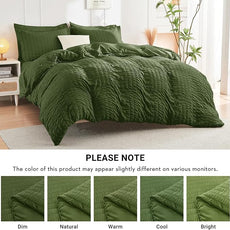 HYMOKEGE Olive Green Full Size Comforter Sets Seersucker 7 Pieces, All Season Luxury Bed in a Bag for Bedroom, Bedding Set with Comforter, Sheets, Pillowcases & Shams