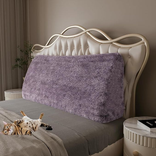 14LB Thickened Wedge Pillow Headboard Body Positioner Bed Wedge Pillow Backrest Support Triangular Headboard Pillow for Sleeping with Side Pocket Velvet Positioning Support Rabbit Purple Queen