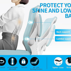 Office Chair - Ergonomic Desk Chair with Adjustable Lumbar Support, Mesh Computer Chair, Executive Office Chairs for Adults, Wide Seat Office Chair Back Support for Tall Men (Lake Blue)