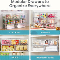 Vtopmart 8 Pack Large & Medium Stackable Drawer Organizer Set, 162QT Easy Assembly Clear Plastic Storage Cabinet, Durable Dresser for Closet, Bedroom, Entryway, Playroom & Apartment Organization