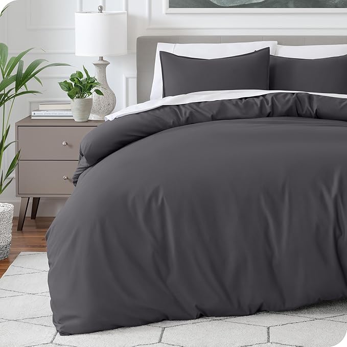 Bare Home Bedding Duvet Cover Oversized Queen - Premium 1800 Super Soft Collection - Lightweight, Cooling - Soft Breathable Bedding Duvet Cover (Oversized Queen, Forged Iron Grey)