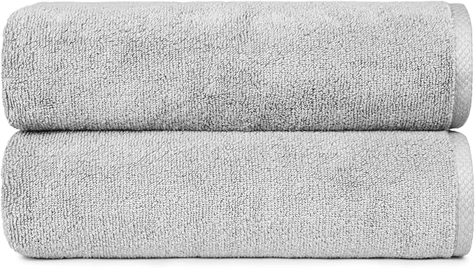 Amazon basics 2 piece Lightweight quick-dry bath towel, 100% cotton, Platinum, 54" x 30"