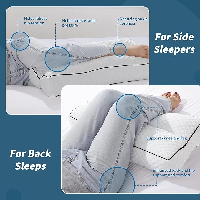 HOMBYS Shredded Memory Foam Knee Pillow for Side Sleepers, 5.5" Height Pillow Between Legs for Aligns Spine & Relieves Pressure Hip & Leg Elevation, Supportive Pillow for Pregnancy, Sciatic,White