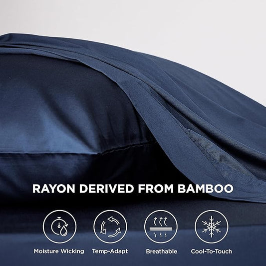 Bedsure Cooling Sheets Twin XL, Rayon Derived from Bamboo, Breathable & Soft Twin XL Sheet Sets, Deep Pocket Up to 16 Inches, Hotel Luxury Silky Dorm Bedding for Hot Sleepers, Navy