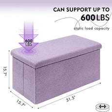 PINPLUS Folding Storage Ottoman Bench, Sherpa Ottoman with Storage, Large Long Shoes Bench Chest with Lid, Footrest for Living Room, Entryway, Purple, 31.5'' x 15.7'' x 15.7''