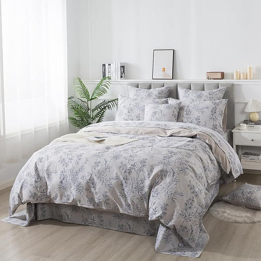 FADFAY Duvet Cover Set Twin Vintage Peony Floral Bedding Shabby Khaki Floral Quilt Cover Set Rustic Farmhouse Bedding 100% Cotton Ultra Soft Comforter Cover with Hidden Zipper Closure 3Pcs, Twin Size
