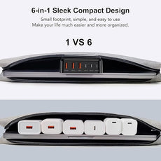 USB C Fast Charger, 100W GaN 6 Port Type C Charging Station Hub Block Cube, USB C Wall Charger Power Strip Adapter Plug for iPad iPhone 17 16 15 14 13 12 Pro Max Pixel Note Galaxy, 5ft Cord