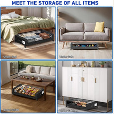 Beborxue Under Bed Storage with Wheels, 4-Pack UnderBed Storage Containers with Clear Lids, XXL 60L Under the Bed Storage Organizer Bins, Rolling Under Bed Metal Drawer for Clothes,Shoes,Toys (Black)