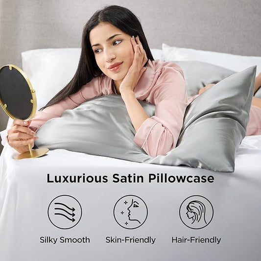 Bedsure Satin Pillowcase Standard Set of 4 - Silver Grey Silky Pillow Cases for Hair and Skin 20x26 Inches, Pillow Covers with Envelope Closure, Gifts for Women Men
