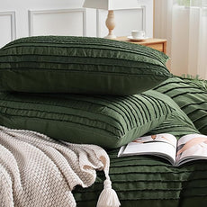 NEXHOME PRO Duvet Cover Full Size, Blue 3 Pieces Boho Tufted Duvet Cover Set, Soft and Lightweight Microfiber Comforter Cover Set for All Season (Forest Green,80 x 90)-No Comforter